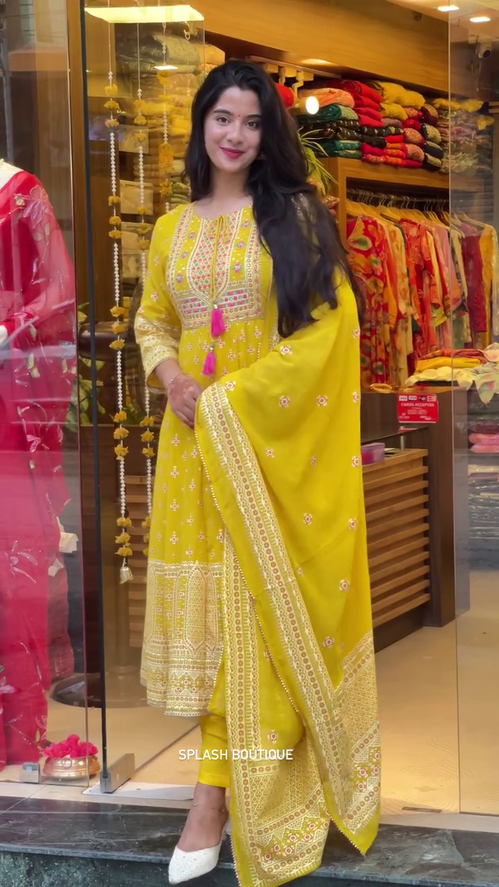 Latest Yellow Cotton Salwar Suit For Festival