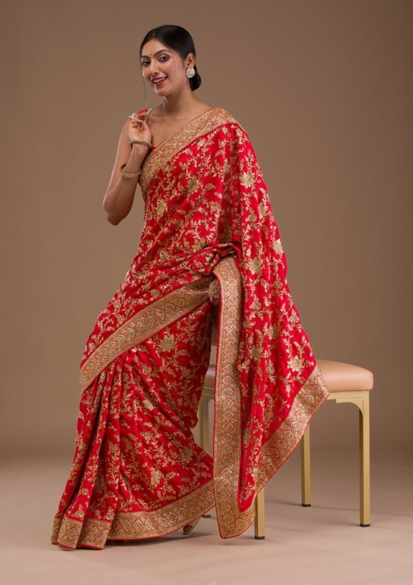 Red Zariwork Crepe Saree