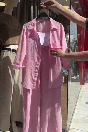 Women Pink Solid Cord-Set with Shirt and Trouser