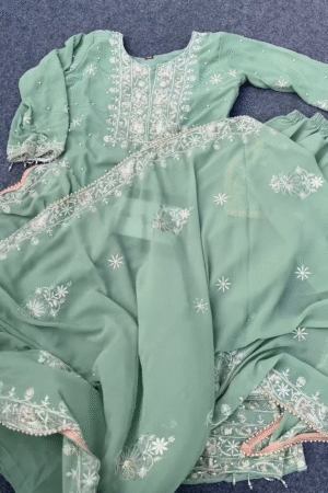 Embroidered Sequinned Organza Semi-Stitched Dress Material – Radiance Redefined