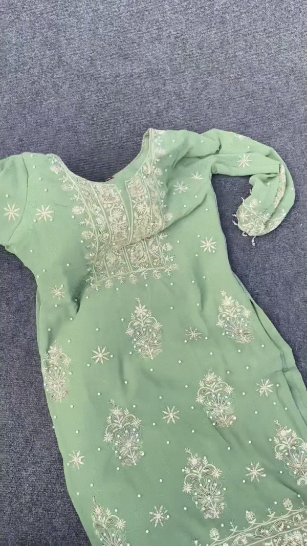 Embroidered Sequinned Organza Semi-Stitched Dress Material – Radiance Redefined - Image 3