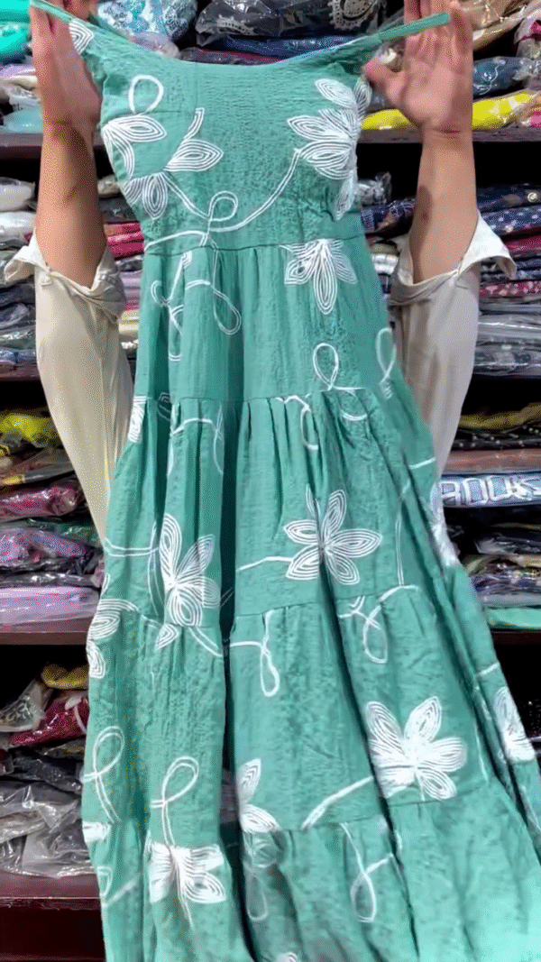 Sunshine Bloom – Yellow Floral Printed Tiered Dress with Dupatta Set - Image 3