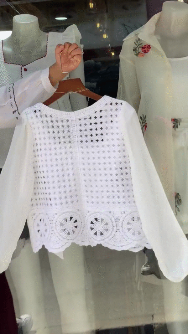 Women’s Crochet Sleeveless Sweater Vest – Floral Knitted Button-Up Waistcoat - Image 3