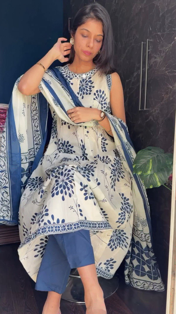 Women's Cotton Blend Printed Straight Kurta with Pant & Dupatta – Elegant Everyday Ethnic Wear - Image 3