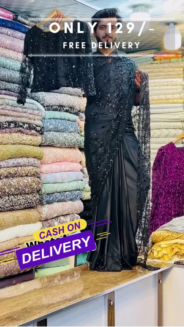Thread Embroidery on Black Georgette Saree with Baahar-e-Siah Blouse – A Tale of Grace, Texture, and Timeless Elegance