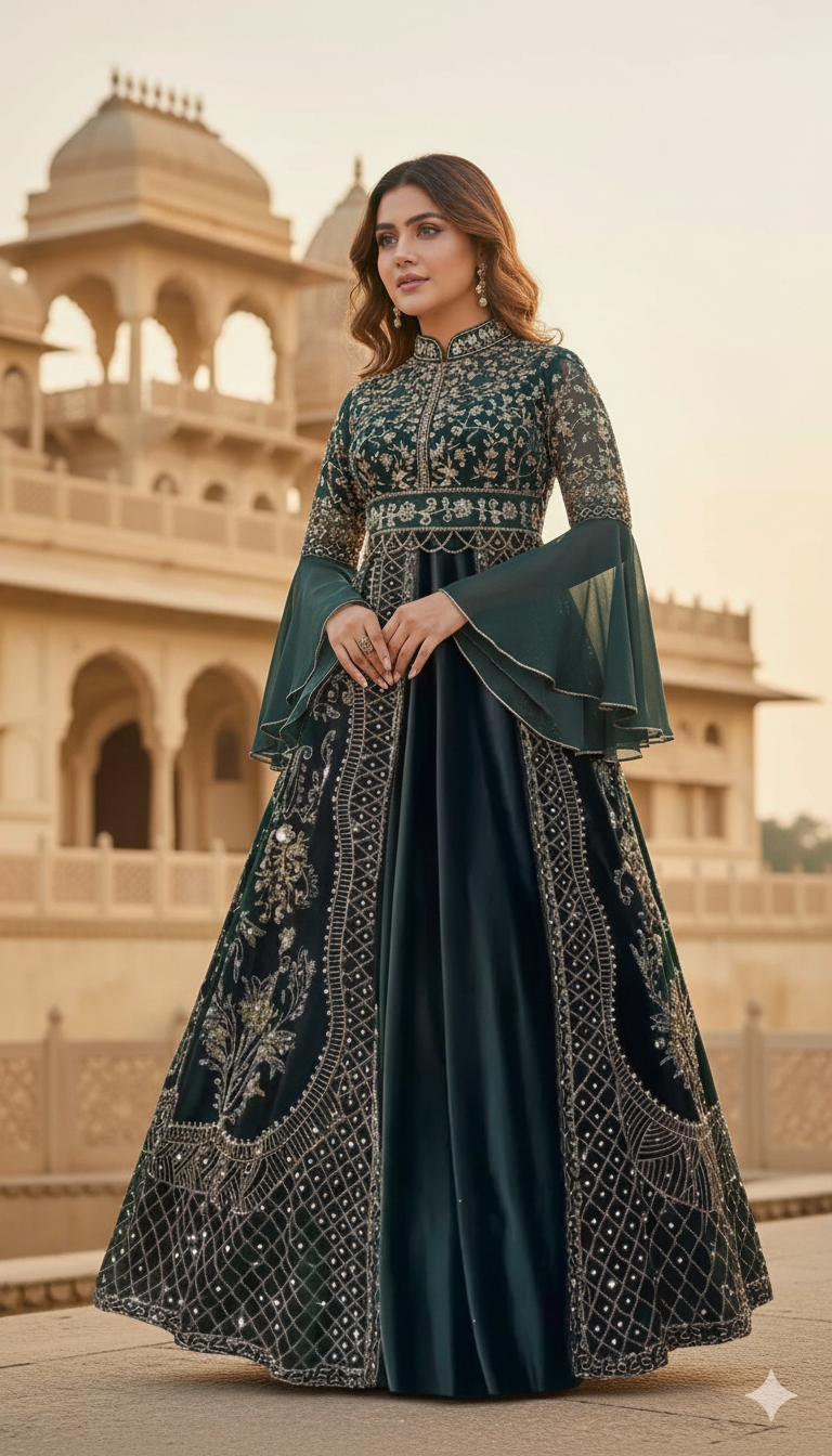 Georgette Readymade Sharara Top Lehenga in Dark Black
