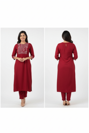 A-Line Shoulder Princess Kurta Set with Embroidered Yoke and Stitch Line Sleeves – Elegant Ethnic Wear for Women