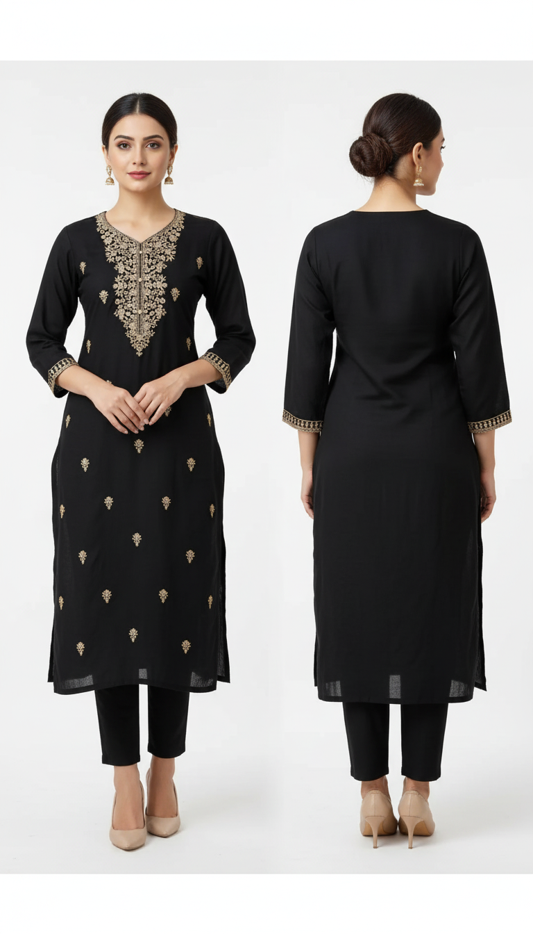 Floral Embroidered Lucknowi Chikankari Cotton Straight Kurta – Elegant Ethnic Wear for Women