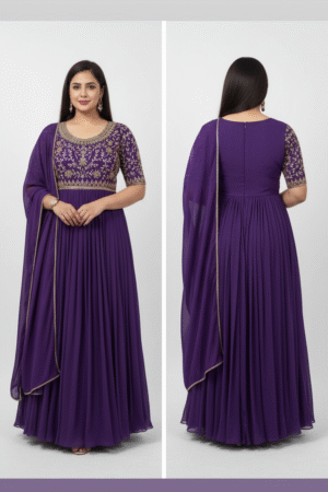 Designer Purple Fox Georgette Alia Cut Gown – Elegant Party & Festive Wear