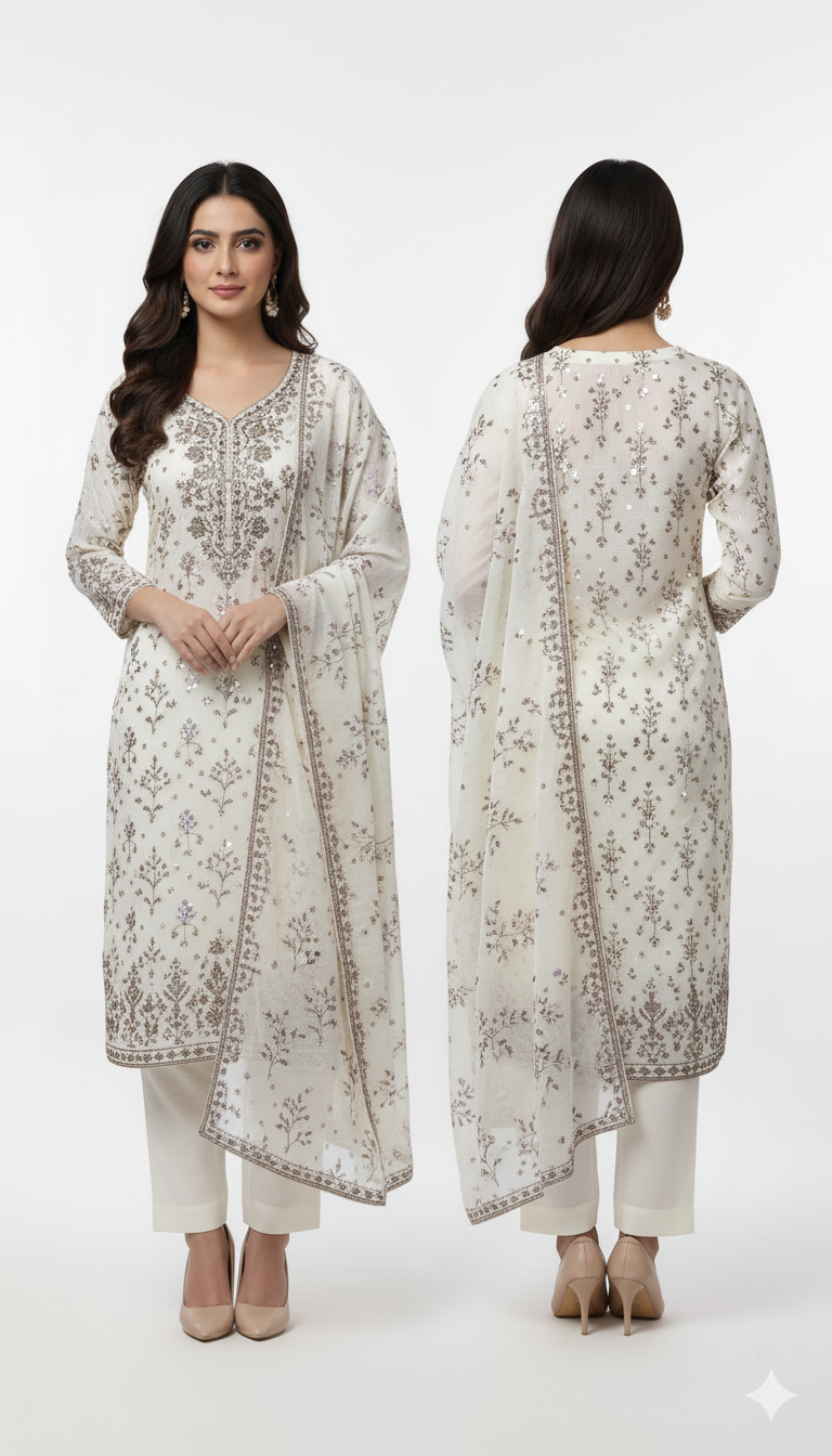 Women Ethnic Motifs Embroidered V-Neck Anarkali Kurta with Palazzos & Dupatta – Elegant Festive Ensemble