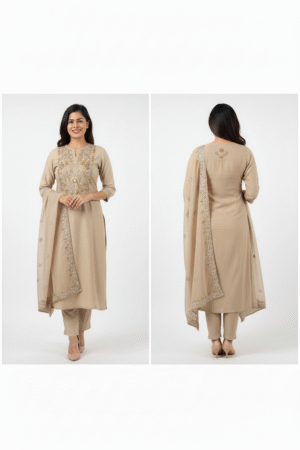 Women Ethnic Motifs Embroidered Pure Cotton Kurta with Trousers & Dupatta – Elegant Traditional Ensemble