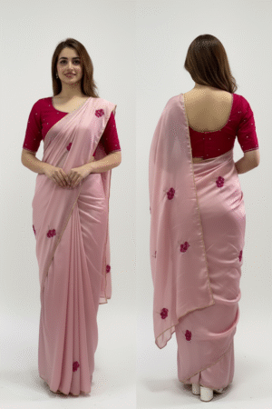 Embroidered Bollywood Satin Silk Saree – Glamour and Elegance Redefined