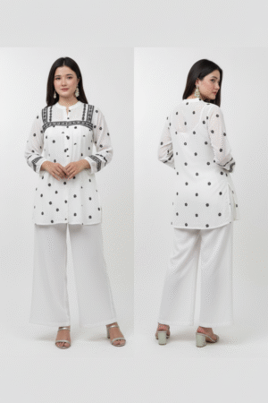 Floral Embroidered Chikankari Flared Sleeves Straight Short Kurta – Ethnic Elegance with Modern Charm