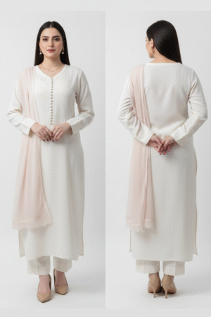 Silk Blend Beige Sequins Work Kurta, Pants & Dupatta Set – Elegance Meets Ethnic Charm