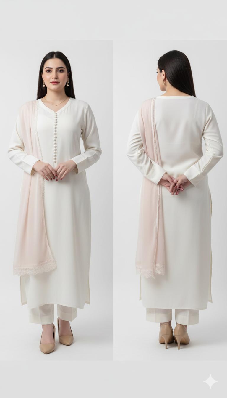 Silk Blend Beige Sequins Work Kurta, Pants & Dupatta Set – Elegance Meets Ethnic Charm