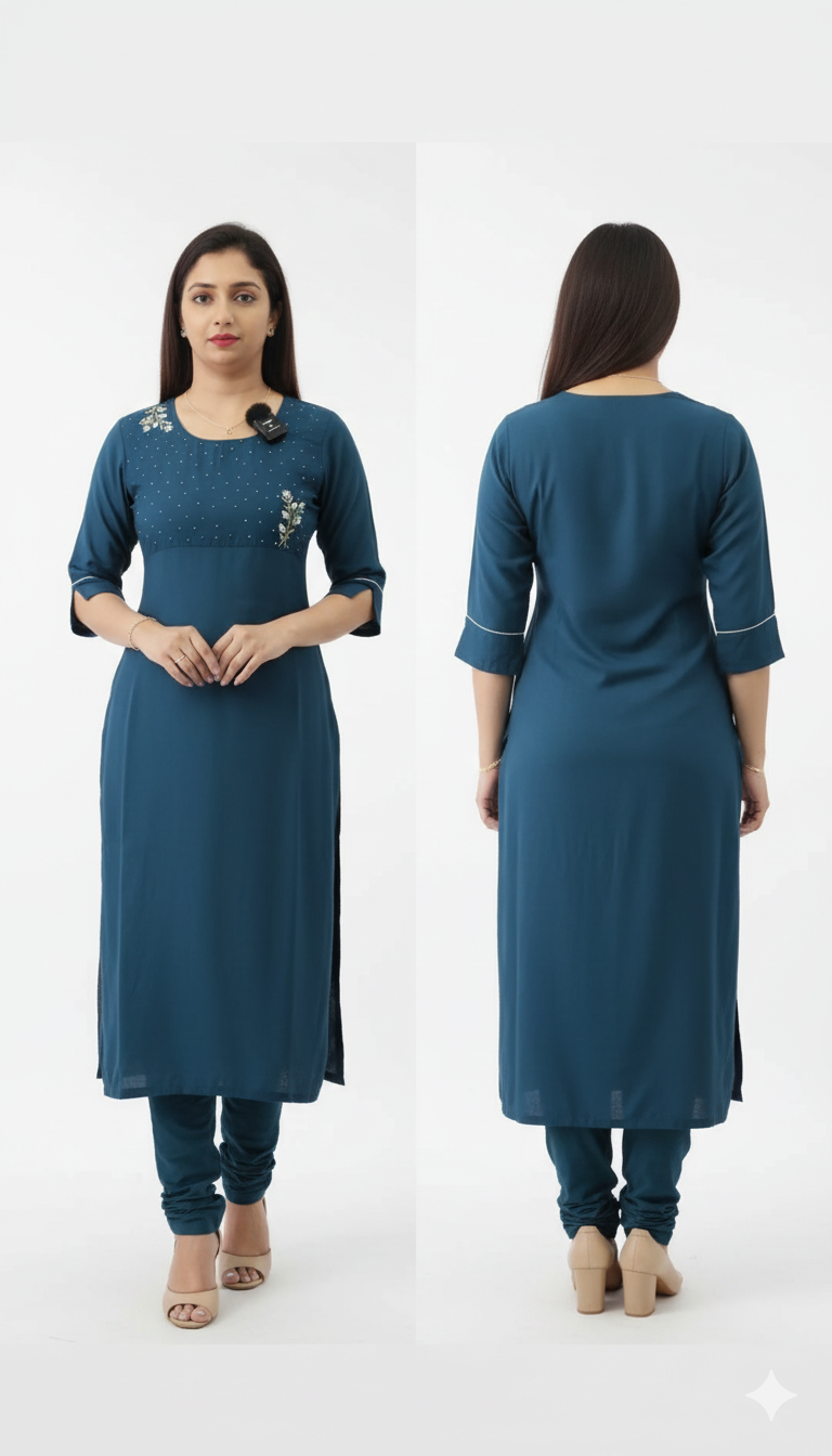 Floral Embroidered Thread Work Straight Kurta with Trousers – Elegant Ethnic Wear for Women