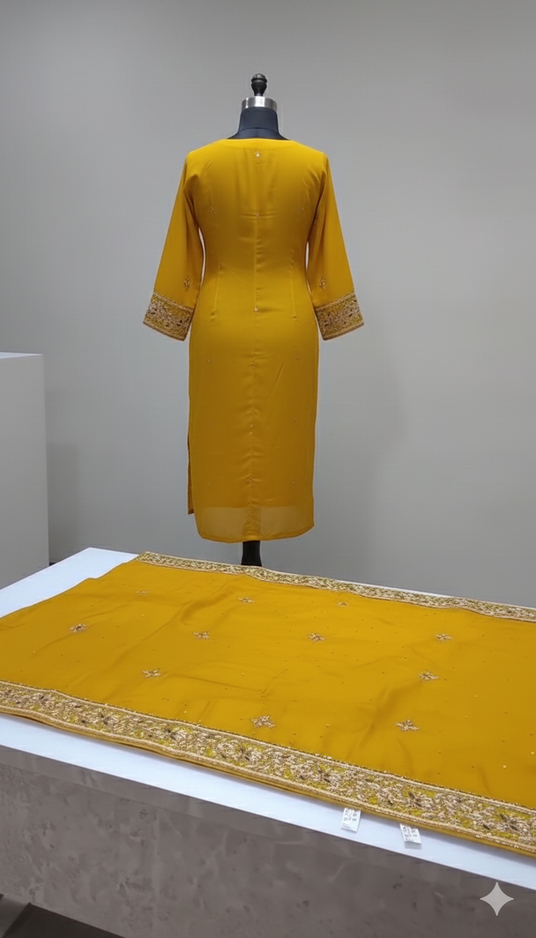 Latest Yellow Cotton Salwar Suit For Festival - Image 3