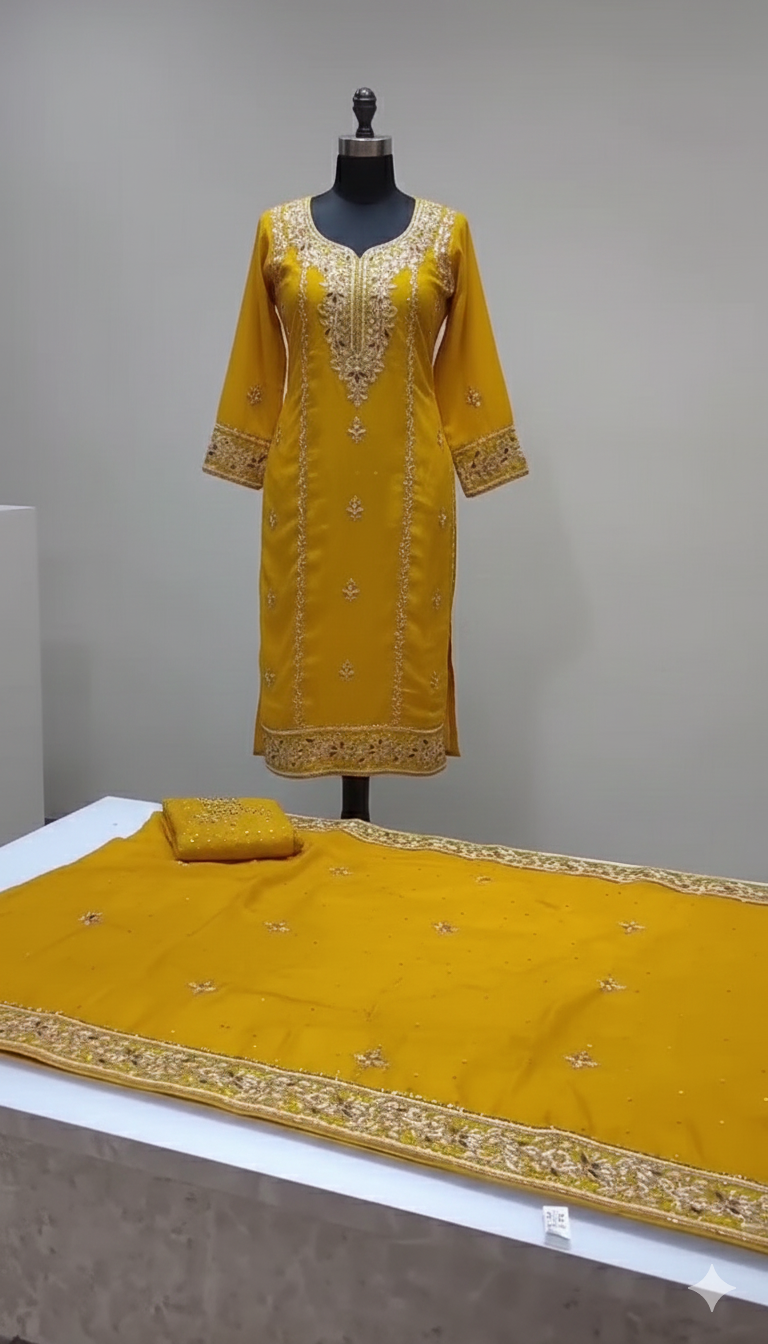 Latest Yellow Cotton Salwar Suit For Festival - Image 4