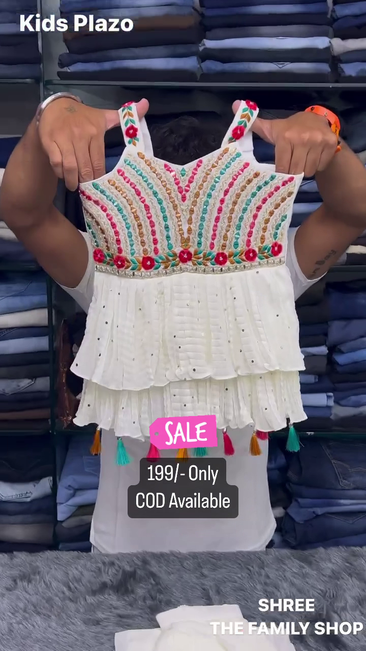 White Color Embroidered Plazzo Suit For Kids On Sale