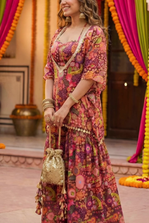 Women Ethnic Motifs Printed Regular Kurta With Sharara