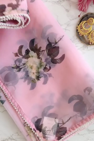 Women's And Girls Soft Organza Saree With floral print ladies Design Wear Sarees Latest Sadi Party Sari collections wedding Bollywood stylish With Blouse Piece