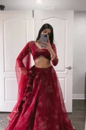 Red Floral Lehenga - Set of 3