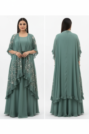 Embroidered Georgette & Crepe Stitched Anarkali Gown – Regal Elegance & Festive Glamour