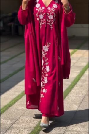 Elegant Wine Embroidered Anarkali Set – Timeless Festive Charm