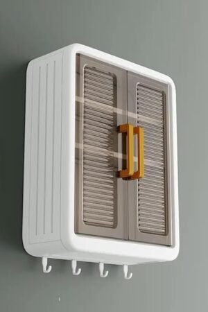 Wall Mounted Plastic Storage Cabinet with Double Doors – Bathroom & Kitchen Organizer
