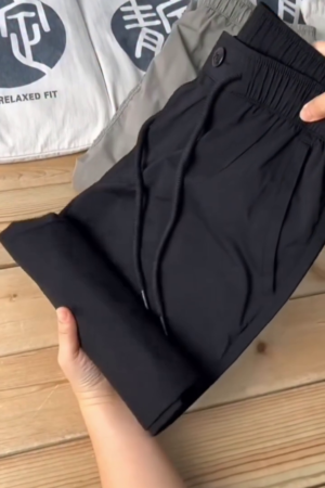 Men’s Black Elastic Waist Smart Casual Stretch Trousers