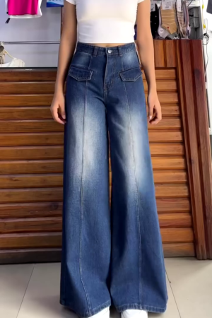 Ladies Vintage Wide Leg High Rise Comfortable Jeans
