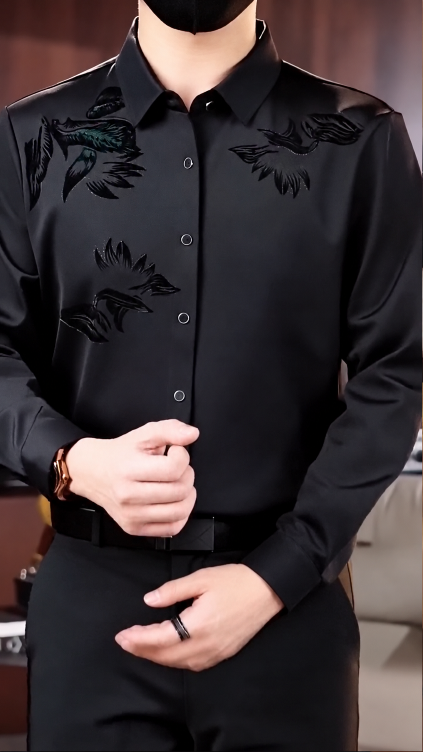 Men's Silk Satin Shirt Floral Slim Fit Long Sleeve Dress Shirt Casual Soft Shirt - Image 5