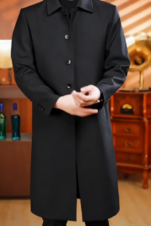 Men's Casual Trench Coat Slim Fit Notched Collar Long Jacket Overcoat Single Breasted Pea Coat wih Pockets