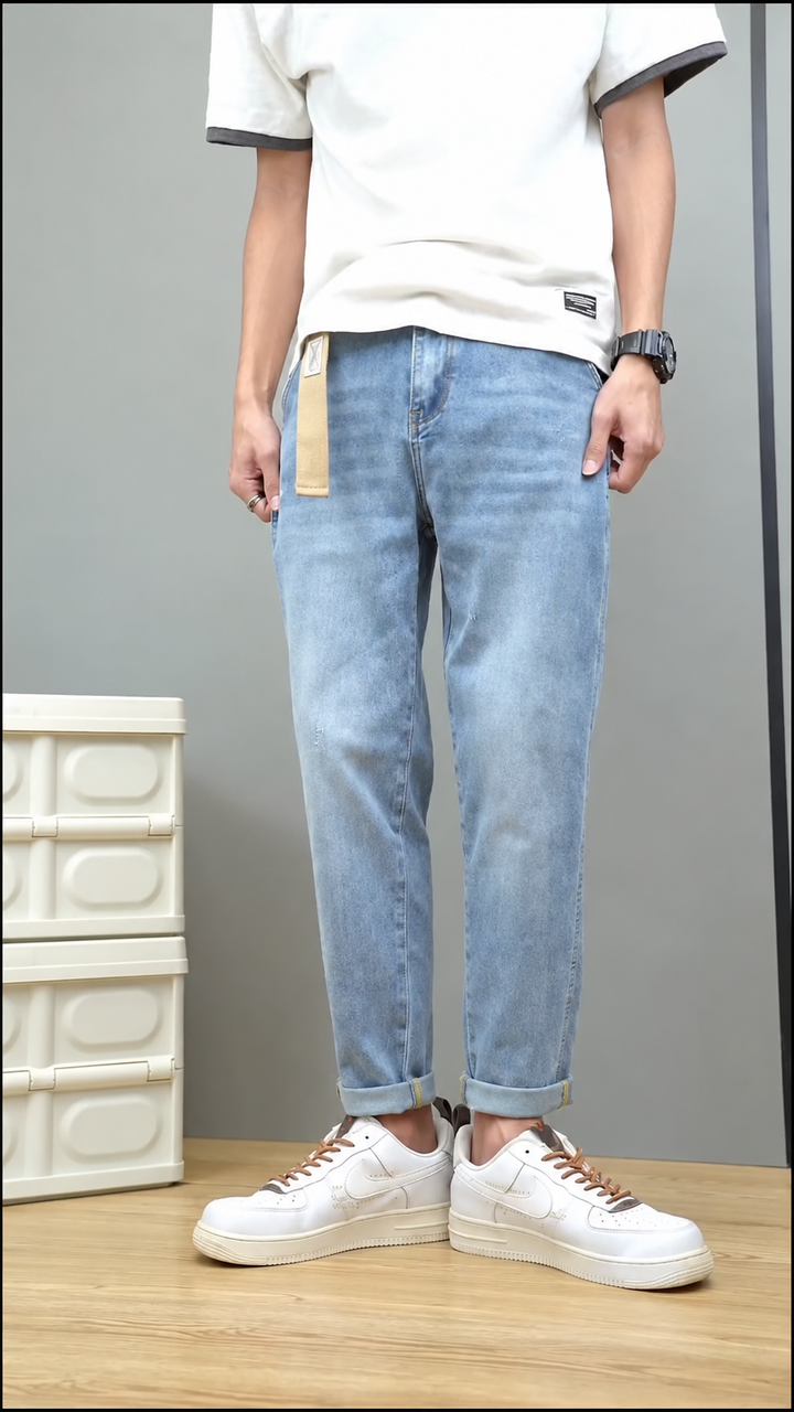 Men’s Light Blue Slim-Fit Casual Denim Jeans - Image 2