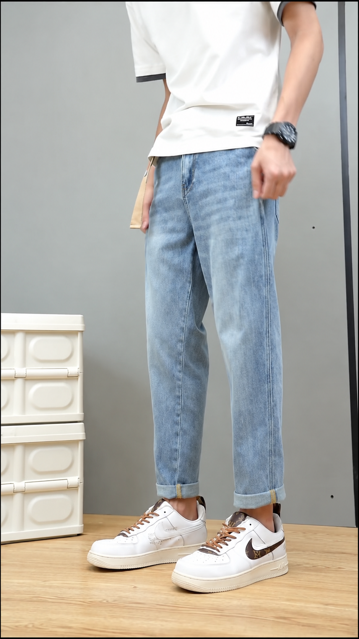 Men’s Light Blue Slim-Fit Casual Denim Jeans - Image 3